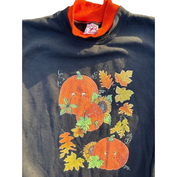 Vintage 90s pumpkin Patch Ginnis Girl sweatshirt Black orange made in USA XL - Picture 2 of 5